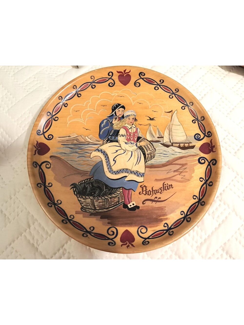 Vintage Hand-painted Scandinavian Swedish Folk Art Wooden Decorative Wall Plate